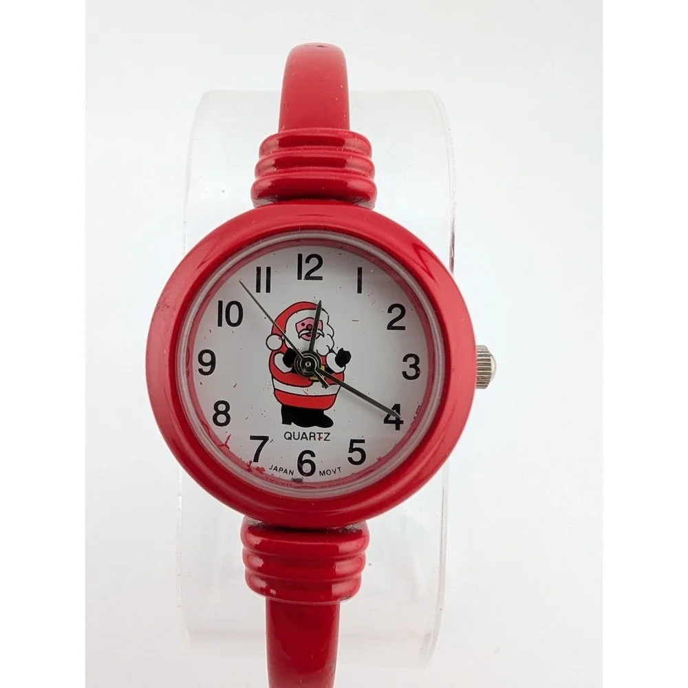 Geneva Christmas Santa Claus Watch Women Red Bangle Band- New Battery